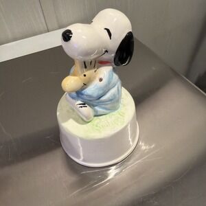 Vtg 1972 Aviva Peanuts Snoopy Woodstock Ceramic Music Box Raindrops Keep Falling